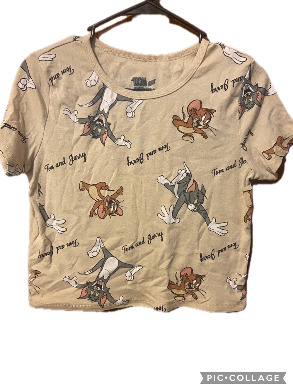 Tom and Jerry Beige Graphic Crop Tee - Women's Short Sleeve